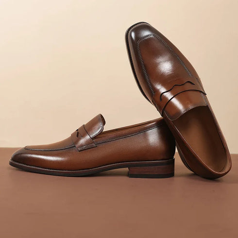 Elegant Genuine Leather Slip-On Oxford Loafers for Men - Formal and Casual Dress Shoes for Office & Career with Pointed Toe Design